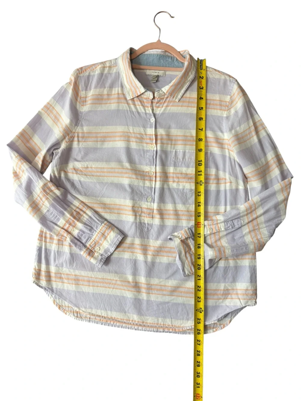 J.Crew Size 12 Striped Popover Shirt Lavender Orange Cotton Button Down